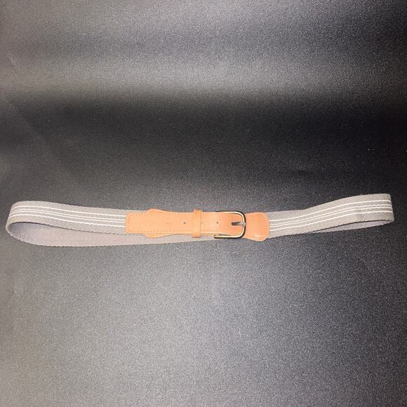 Gray Canvas Brown Genuine Leather Adjustable Belt Men's Size 36 - Picture 1 of 6